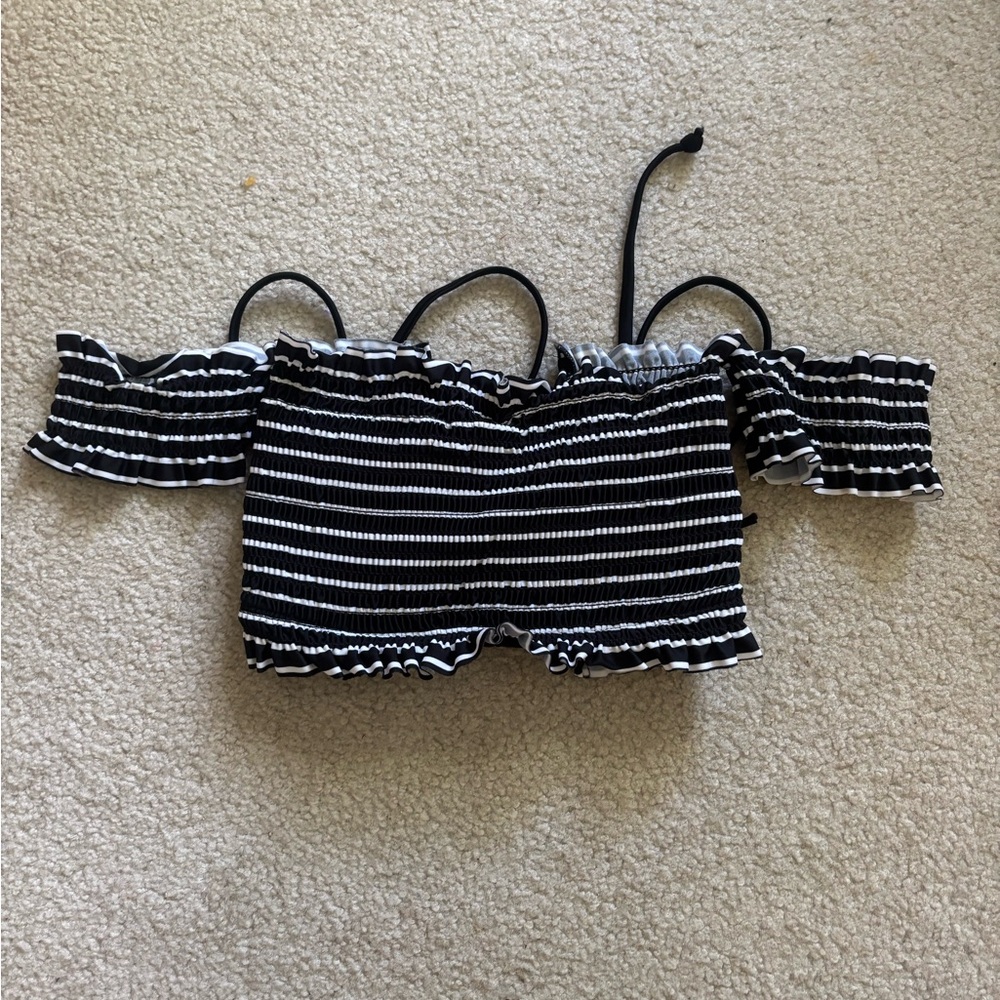 Xhilaration Black and White Striped Bikini Top